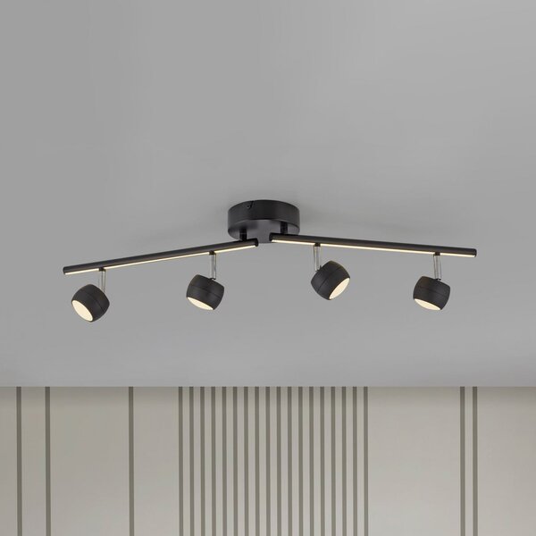 JUST LIGHT. GmbH Spot LED pentru tavan Jarik, 4 becuri, negru, 3.000 K, reglabil, Negru, Camera de zi / sufragerie, Metal, Modern