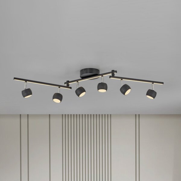JUST LIGHT. GmbH Spot LED pentru tavan Jarik, 6 becuri, negru, 3.000 K, reglabil, Negru, Camera de zi / sufragerie, Metal, Modern