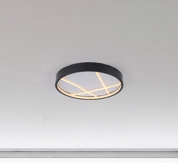 JUST LIGHT. GmbH plafonieră LED Mikado, Ø 40 cm, negru, reglabil, Negru, Camera de zi / sufragerie, Metal, Modern