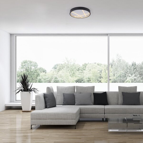 JUST LIGHT. GmbH plafonieră LED Mikado, Ø 40 cm, negru, reglabil, Negru, Camera de zi / sufragerie, Metal, Modern