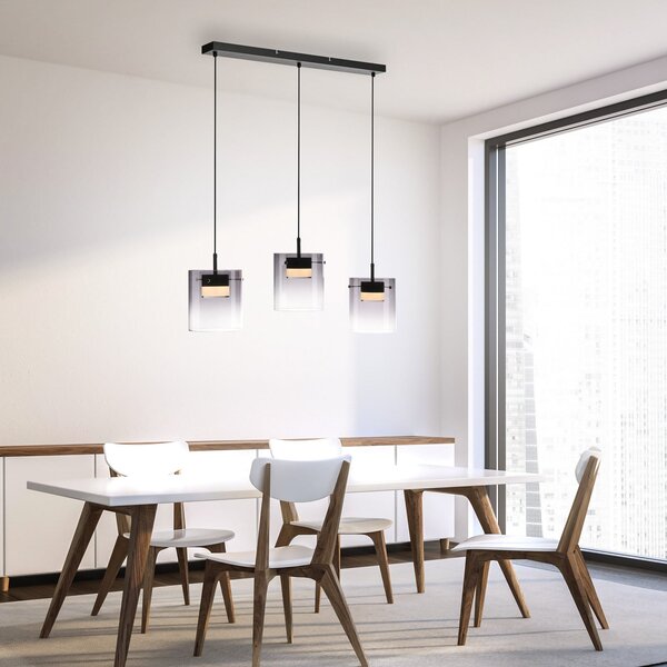JUST LIGHT. GmbH Lampă suspendată LED Elio, sticlă fumurie, 3 becuri, negru, reglabil, Gri, Camera de zi / sufragerie, Sticlă, Modern