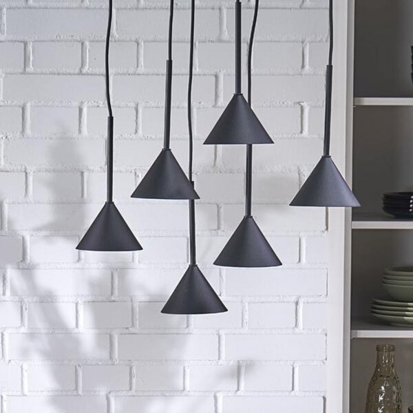 TK Lighting Lampă suspendată Cono Mini, 6 becuri, negru GU10, reglabil, Negru, Camera de zi / sufragerie, Metal, Modern