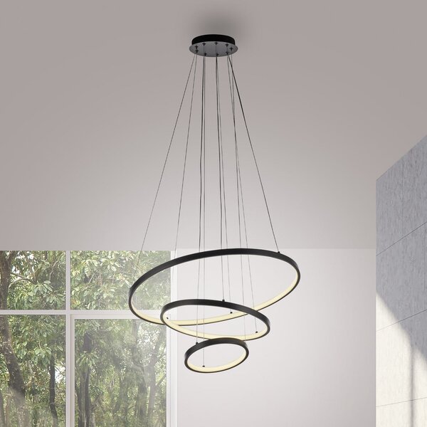 JUST LIGHT. GmbH Lampă suspendată LED Cerchi, negru, 3.000 K, Negru, Camera de zi / sufragerie, Metal, Modern