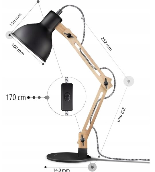 Lampă de masă, 1x E27, 40W, 230V, neagră