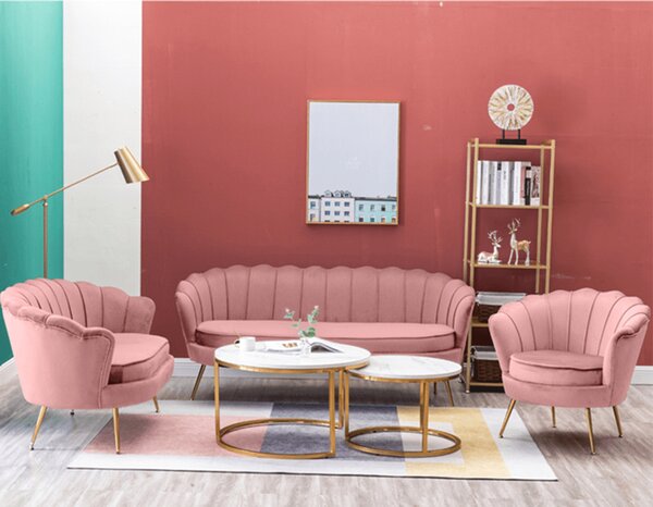 KONDELA Fotoliu în stil Art-deco, catifea Velvet roz/crom auriu, NOBLIN