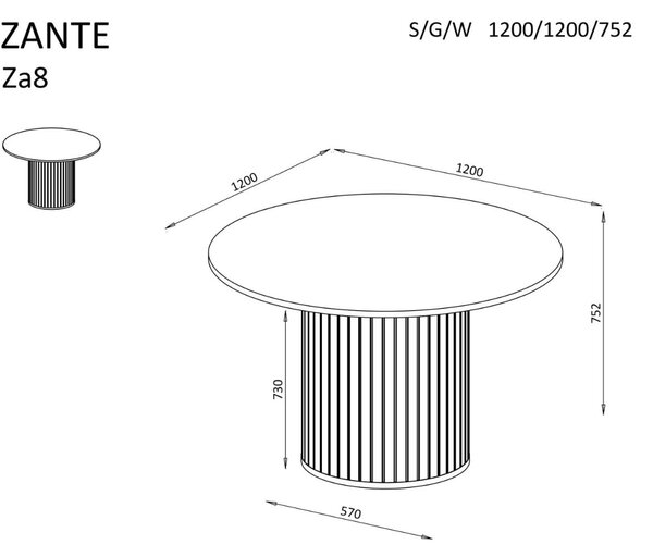 Masă de dining rotundă ZANTE ZA8, cașmir (120 cm)