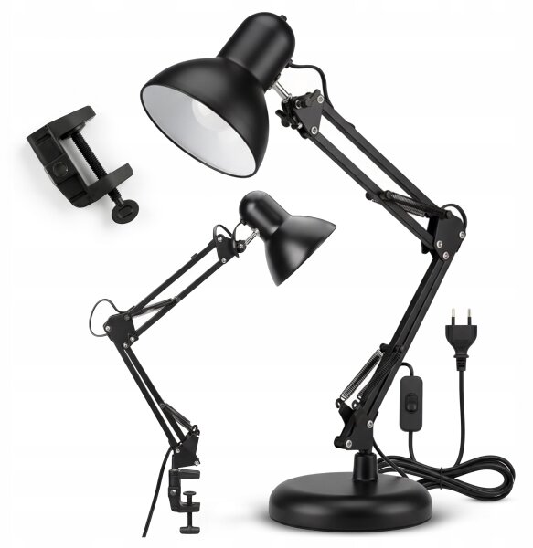 Lampă de birou 2-în-1 cu clemă 1xE27/60W/230V neagră