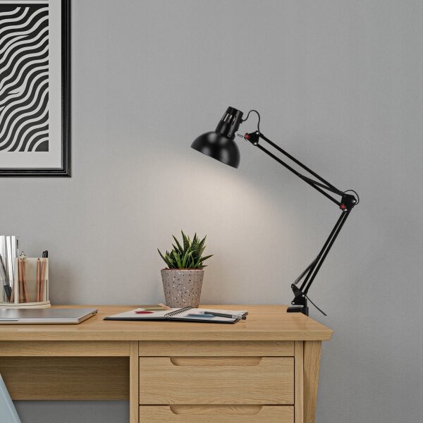 Lampă de birou cu clemă, 1xE27/60W/230V, neagră
