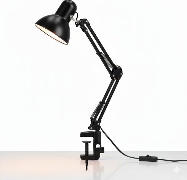Lampă de birou cu clemă, 1xE27/60W/230V, neagră