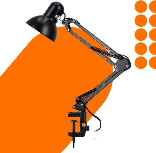 Lampă de birou cu clemă, 1xE27/60W/230V, neagră