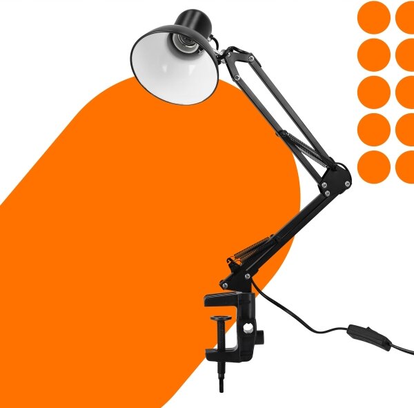 Lampă de birou cu clemă, 1xE27/60W/230V, neagră