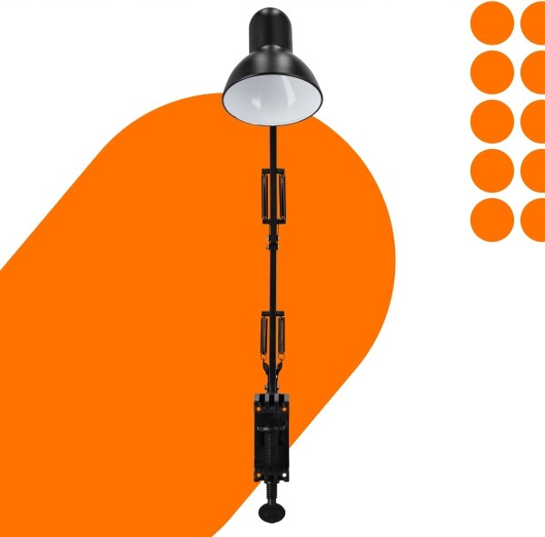 Lampă de birou cu clemă, 1xE27/60W/230V, neagră