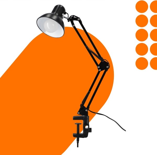 Lampă de birou cu clemă, 1xE27/60W/230V, neagră