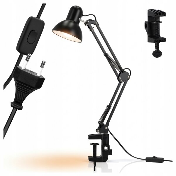 Lampă de birou cu clemă, 1xE27/60W/230V, neagră
