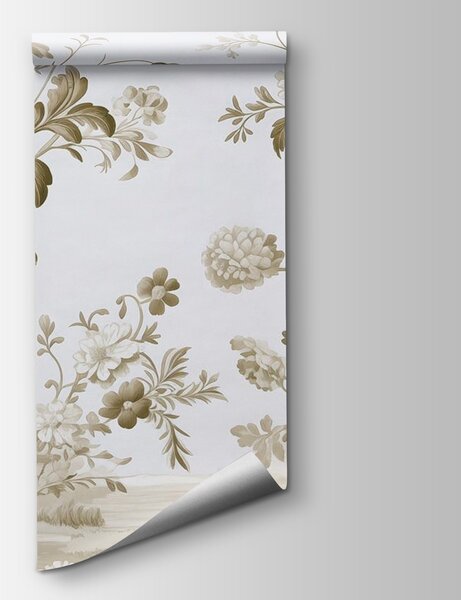 Fototapet Un model floral elegant, cu o pasăre, Fototapet natură, Fototapet populare, w02977v1 - Tapeko.ro
