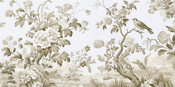 Fototapet Un model floral elegant, cu o pasăre, Fototapet natură, Fototapet populare, w02977v1 - Tapeko.ro