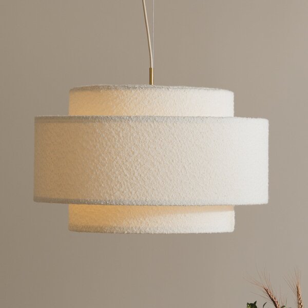 Globen Lighting Lampă suspendată Noah Bouclé, Ø 50 cm, alb, reglabil, Alb, Camera de zi / sufragerie, Țesătură / Textil, Scandinavă