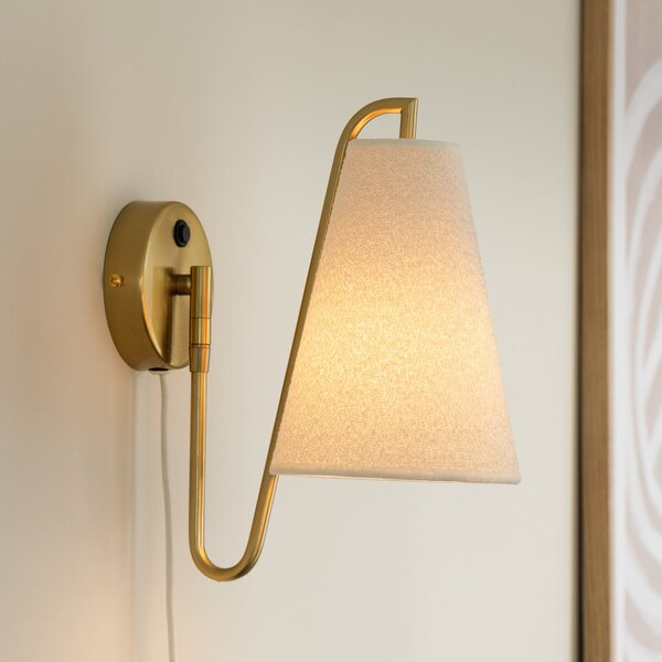 Globen Lighting aplică de perete Lou Bouclé, alb/alamă, țesătură, Alb, Camera de zi / sufragerie, Țesătură / Textil, Design