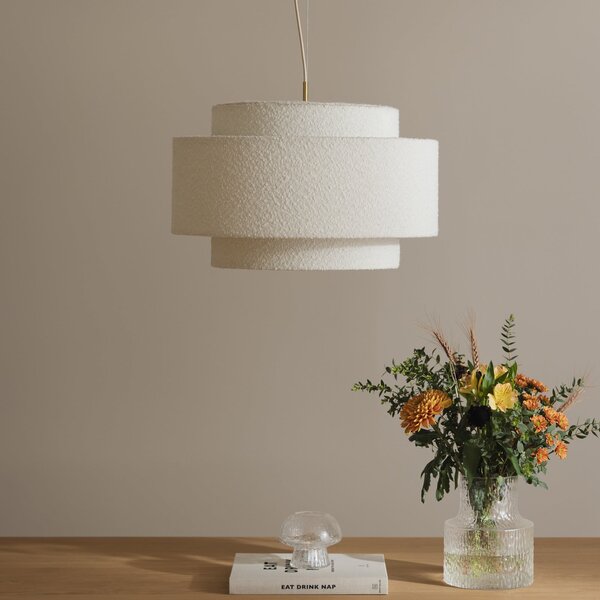 Globen Lighting Lampă suspendată Noah Bouclé, Ø 50 cm, alb, reglabil, Alb, Camera de zi / sufragerie, Țesătură / Textil, Scandinavă