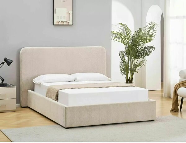 Pat LUMIA 140x200, bej, stofă, cu spațiu de depozitare