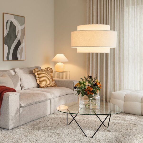 Globen Lighting Lampă suspendată Noah Bouclé, Ø 70 cm, alb, reglabil, Alb, Țesătură / Textil, Scandinavă