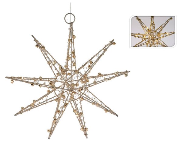 Stea din metal auriu Gold Star cu 20 LED-uri 30 cm