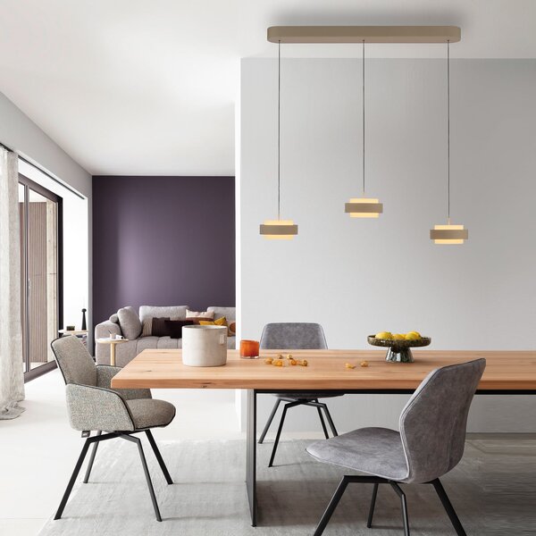 Schöner Wohnen lampă suspendată LED Elmo, Sandbrise, 3 becuri, 3000 K, reglabil, Bej, Camera de zi / sufragerie, Metal, Modern