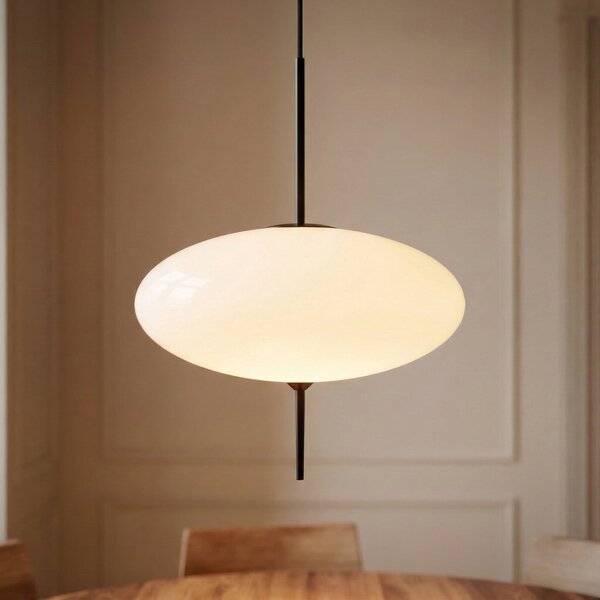 Lindby Lampa suspendată Hikari, Ø 30 cm, albă, sticlă, E14, reglabil, Alb, Camera de zi / sufragerie, Sticlă, Modern