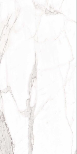Gresie interior/exterior portelanata Fashion Carrara, lucios, aspect marmura, alb, dreptunghiulara, 120 x 60 cm