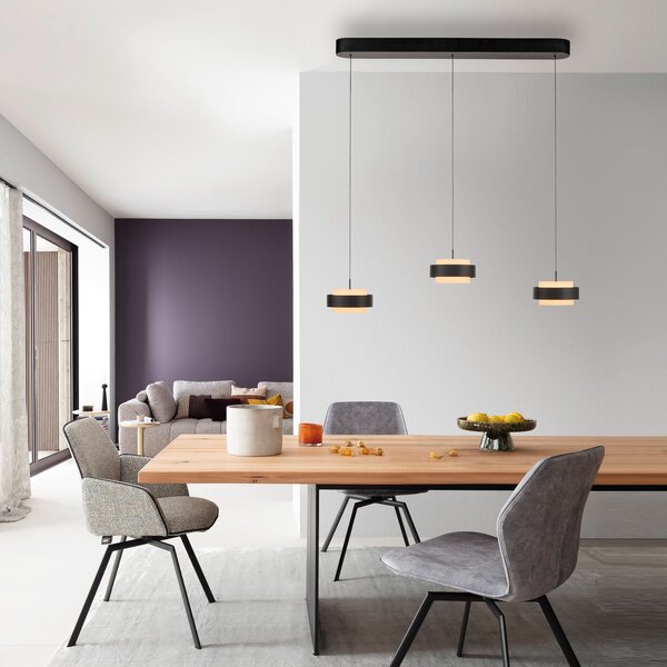 Schöner Wohnen lampă suspendată LED Elmo, negru, 3 becuri, 3000 K, reglabil, Negru, Camera de zi / sufragerie, Metal, Modern