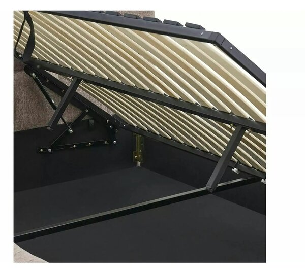 Pat PARMA 140x200, bej închis, stofă, cu spațiu de depozitare