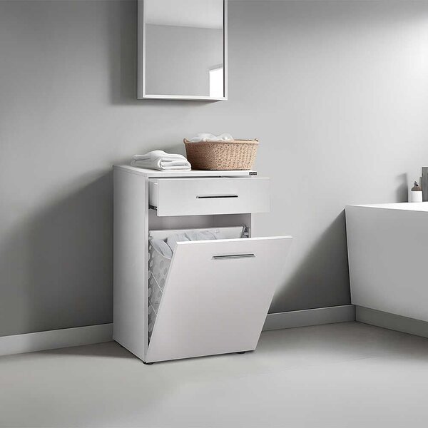 Dulap Baie cu cos de rufe Adore Diamond Mini, sertar, Alb Lucios, 52x83x38 cm