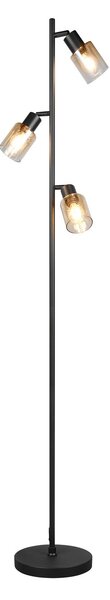 Reality Leuchten Lampadar Cadiz, negru/chihlimbar, 3 becuri, înălțime 154 cm, Negru, Camera de zi / sufragerie, Metal, Modern