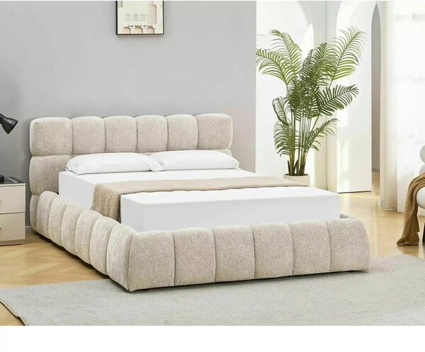 Pat PARMA 160x200, bej, stofă, cu spațiu de depozitare