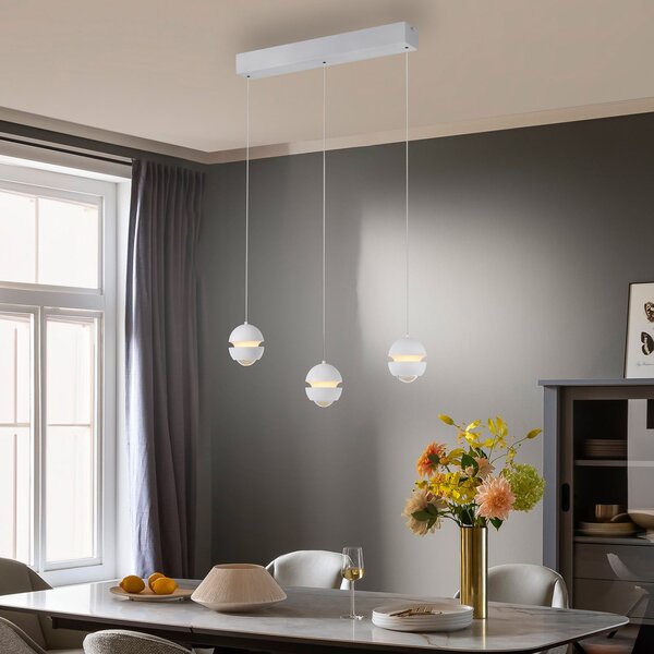 Schöner Wohnen SCHÖNER WOHNEN Lampă suspendată LED Lini albă, 3 becuri lungă, 3.000 K, reglabil, Alb, Camera de zi / sufragerie, Plastic, Modern