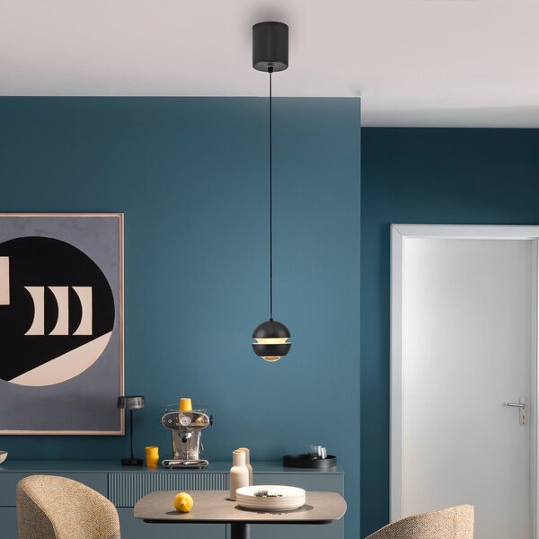 Schöner Wohnen Lampă suspendată LED Lini, negru, 1 bec, 3.000K, Negru, Camera de zi / sufragerie, Plastic, Modern