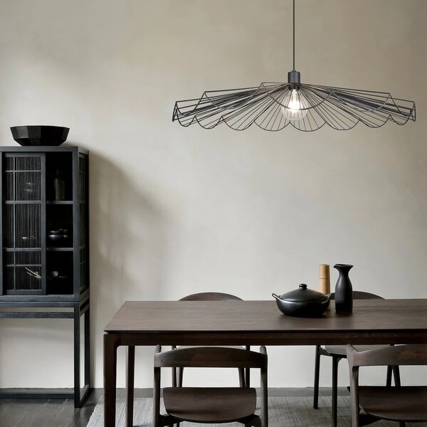 Reality Leuchten Lampă suspendată Margarita, Ø 80 cm, negru, E27, metal, reglabil, Negru, Camera de zi / sufragerie, Metal, Modern