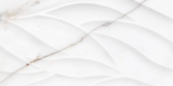 Faianta baie glazurata Cesarom Statuario, lucioasa, aspect marmura, nuante alb, dreptunghiulara, nerectificata, 11 placi, 50 x 25 cm