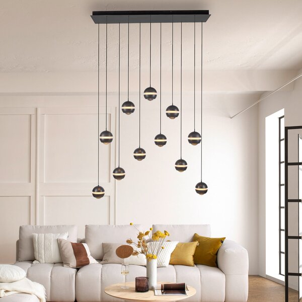 Schöner Wohnen Lampă suspendată LED Lini negru 11 becuri lungime 3000K, reglabil, Negru, Camera de zi / sufragerie, Plastic, Modern