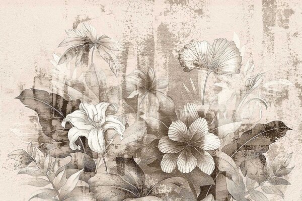 Fototapet Schiță florală delicată în tonuri moi, Fototapet flori, Fototapet populare, w08767v2 - Tapeko.ro