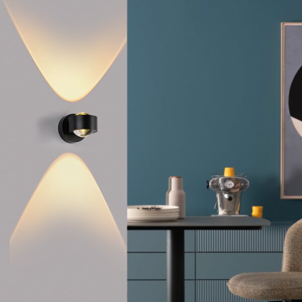 Schöner Wohnen aplică de perete LED Chia, negru, 3.000 K, sus/jos, Negru, Camera de zi / sufragerie, Plastic, Modern