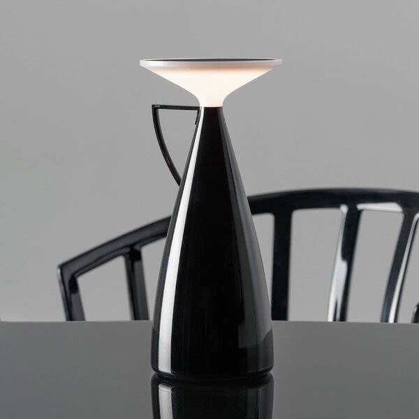 Kartell Lampa de masă cu baterie LED Camomille, negru, înălțime 24 cm, reglabil, Negru, Camera de zi / sufragerie, Plastic, Design