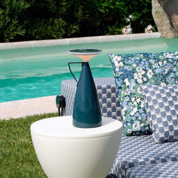 Kartell Lampa de masă cu baterie LED Camomille, petrol, înălțime 24 cm, reglabil, Albastru, Camera de zi / sufragerie, Plastic, Design