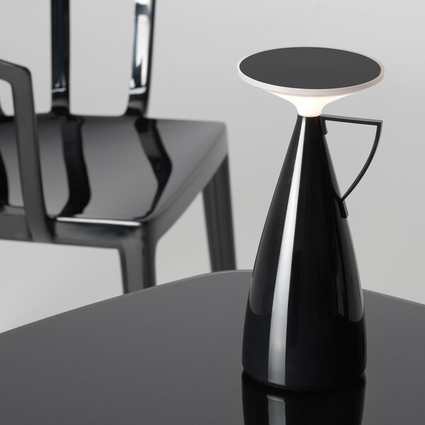 Kartell Lampa de masă cu baterie LED Camomille, negru, înălțime 24 cm, reglabil, Negru, Camera de zi / sufragerie, Plastic, Design