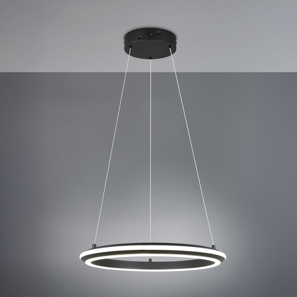 Trio Lighting Lampă suspendată LED Amador, Ø 45 cm, negru mat, metal, CCT, reglabil, Negru, Camera de zi / sufragerie, Metal, Modern