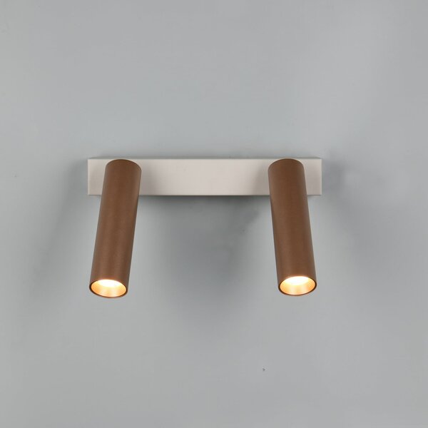 Trio Lighting Spot LED pentru tavan Ambala, lungime 26 cm, gri/maro, 2 becuri., reglabil, Maro / Rugină, Camera de zi / sufragerie, Metal, Modern
