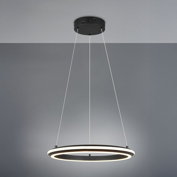 Trio Lighting Lampă suspendată LED Amador, Ø 45 cm, negru mat, metal, CCT, reglabil, Negru, Camera de zi / sufragerie, Metal, Modern