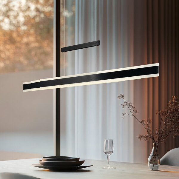 Trio Lighting Lampă suspendată LED Arcola negru, lungime 152 cm, dimmer tactil, CCT, reglabil, Negru, Camera de zi / sufragerie, Metal, Modern