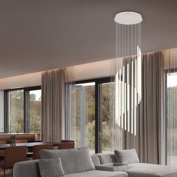 Trio Lighting Lampă suspendată LED Baxter, gri deschis, Ø 37 cm, metal CCT dimabil, reglabil, Gri, Camera de zi / sufragerie, Metal, Modern