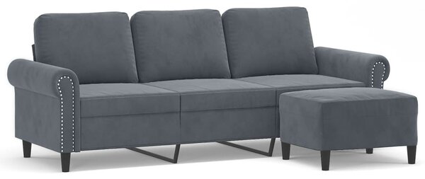 Canapea cu 3 locuri și taburet, gri închis, 180 cm, catifea